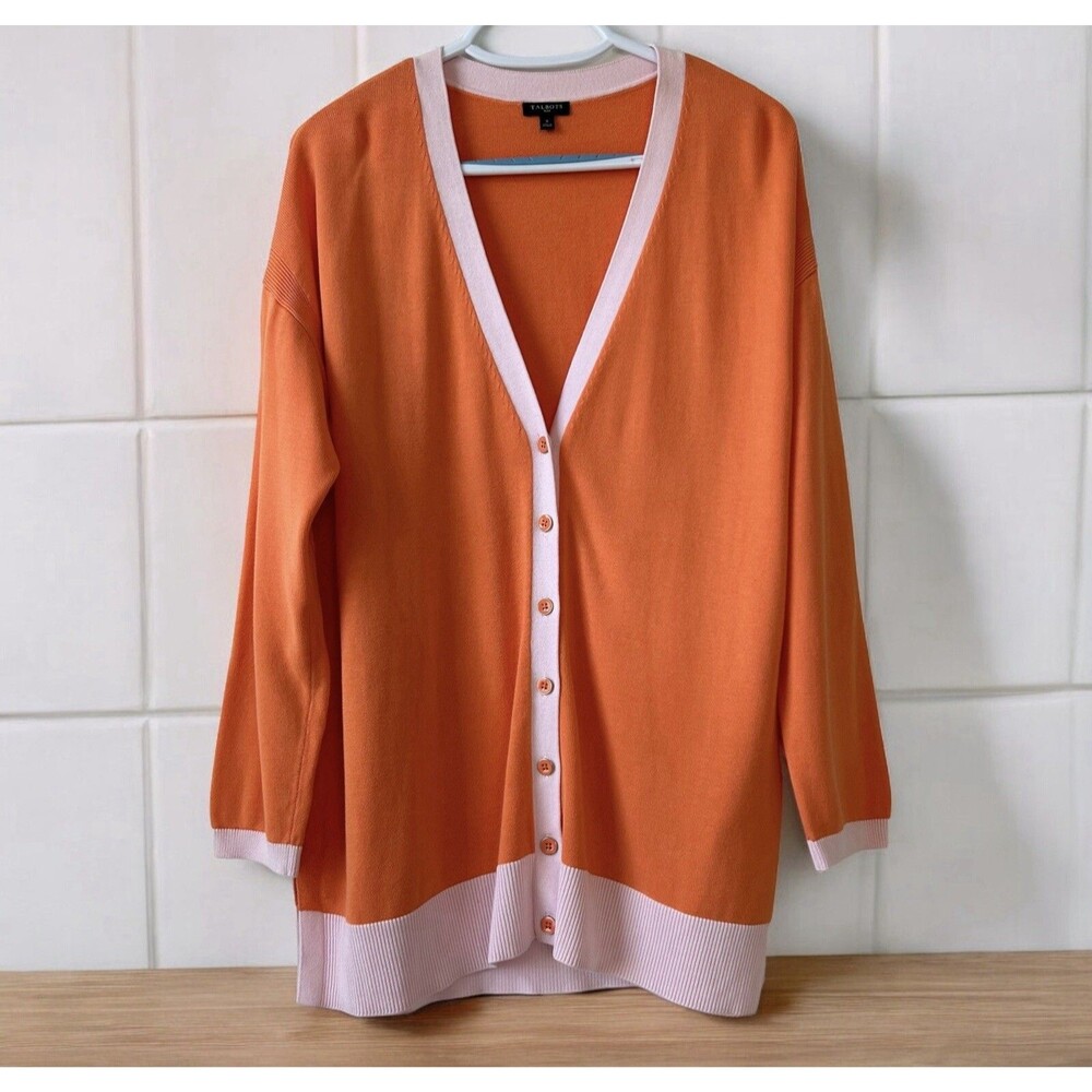 Talbots Cardigan Sweater Womens Plus Size 0X Orange Pink Button Front V-Neck